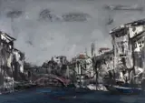 Eugen Raportoru, Veneția, semnat stânga jos, cu negru,, ulei pe pânză