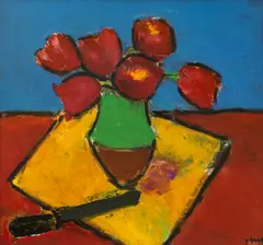 Lalele by Ion Pacea, 1990, ulei pe carton, sold Nov 2024