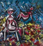 în leagăn by Wanda Sachelarie Vladimirescu, ulei pe placaj, sold Nov 2024