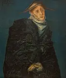 Petre Velicu, Arlechin pe fond albastru, 1989, ulei pe pânză