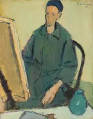 Eugen Craciun, La șevalet, 1968, ulei pe hârtie lipită pe carton