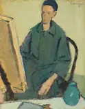 Eugen Craciun, La șevalet, 1968, ulei pe hârtie lipită pe carton