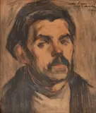 Constantin Baciu, Autoportret, cărbune și acuarelă pe carton
