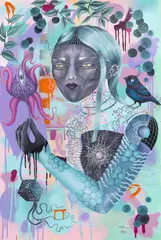 Romb, Android Lady of My Dreams, 2021, acrilic și spray paint pe hârtie