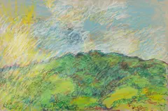 Silvia Radu, Peisaj de primăvară, 2013, pastel și creioane colorate pe hârtie