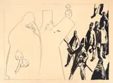 Jules Perahim, O lecție de istorie, tuș și cărbune pe hârtie