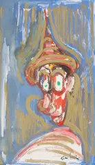 Clovn by Tia Peltz, acuarelă și acrilic pe hârtie, sold Nov 2024
