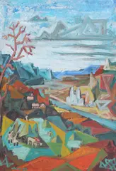 Ion Mirea, Peisaj cubist, 1958, ulei pe carton