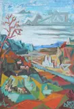 Ion Mirea, Peisaj cubist, 1958, ulei pe carton