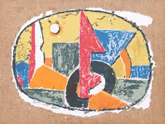 Flèche rouge by Marcel Janco, 1921, dadalit pe pânză lipită pe carton, sold Nov 2024