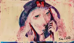 La telefon by Tia Peltz, acuarelă și cariocă pe hârtie, offered Nov 2024