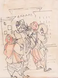 Marcel Janco, Muzicanți, anii '30, tuș și creioane colorate pe hârtie