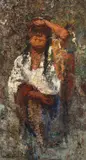 Țărăncuță în plin soare by Octav Băncilă, prima jumătate a anilor '20, ulei pe pânză, sold Oct 2024