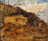 Margine de sat by Rudolf Schweitzer–Cumpăna, anii '50, ulei pe carton, sold Oct 2024