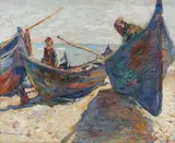 Rudolf Schweitzer–Cumpăna, Pescari la Balcic, 1923, ulei pe carton subțire