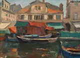 Constantin Petrescu Dragoe, Bărci la Chioggia, anii '30, ulei pe pânză lipită pe carton