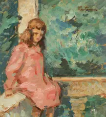 În cerdac by Nicolae Tonitza, cca. 1921-1924, ulei pe carton, sold Oct 2024