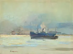 Vapoare la Constanța by Arthur Verona, cca. 1914, ulei pe pânză, offered Oct 2024