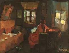 Oszkár Nagy, În atelierul artistului, cca. 1920, ulei pe pânză
