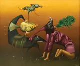 Jules Perahim, Porteurs de masques, 1982, ulei pe pânză
