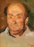Corneliu Baba, Portret de scriitor (Ilie Mirea), 1983, ulei pe pânză lipită pe carton