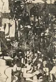 Octav Grigorescu, Oraș întunecat, 1968, tuș și laviu pe hârtie lipită pe carton
