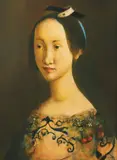 Georges Mazilu, Geisha avec cerises, acrilic pe pânză