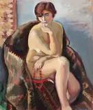 Iosif Iser, Nud pe fotoliu, anii '30, guașă pe hârtie lipită pe carton