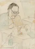 Theodor Pallady, Lazăr Munteanu la cafenea, a doua jumătate a anilor '40, acuarelă și creion pe hârtie