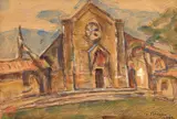 Église Saint Martin (Montreuil) by Gheorghe Petrașcu, 1939, acuarelă și cărbune pe hârtie lipită pe carton, sold Oct 2024