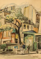 Tache Papatriandafil, Stradă din Paris, 1928, acuarelă și creion pe hârtie