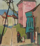 Alexandru (Sandor) Mohy, Peisaj din Cluj, anii '50, ulei pe carton