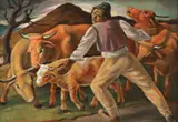 Carol Hübner, Cu vacile, 1929/1933, ulei pe carton