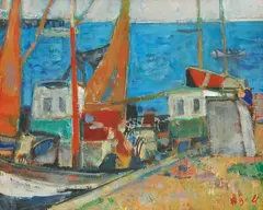 Bărci normande by Francisc Gall, anii '50, ulei pe pânză, sold Oct 2024