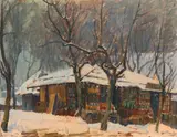 Stefan Popescu, Prăvălia de mărunțișuri, 1927, ulei pe carton