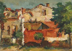Petre Hârtopeanu, Peisaj din Chișinău (Vedere de pe strada Sfântul Ilie), 1942, ulei pe carton
