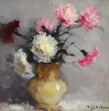 Ulcior cu garoafe by Constantin Isachie Popescu, anii '20, ulei pe carton, sold Oct 2024