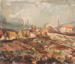 Rural landscape by Bencho Obreshkov, 1946, oil on canvas, sold Oct 2024