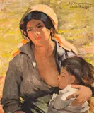 Elisaveta Konsulova-Vazova, Maternity, 1950, oil on fiberboard