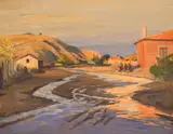 Dobri Dobrev, Sunset  over the village, the second half of the 1950s, oil on cardboard