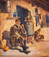 Nikola Valchev, On the porch, 1939, oil on canvas