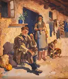 Nikola Valchev, On the porch, 1939, oil on canvas