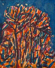 Trees in blue by Genko Genkov, oil on canvas, sold Oct 2024