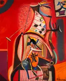 Edmond Demirjian, Composition in red, mid 1990s, oil on canvas