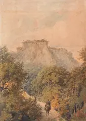 Joseph Oberbauer, The road to Glozhene Monastery, watercolour on paper