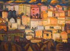 Bocho Donev, Cityscape, 1966, oil on canvas