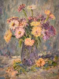 Dimitar Kamenov, Chrysanthemums, oil on cardboard