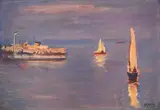 Stoyan Domuschiev, Sailboats, oil on plywood
