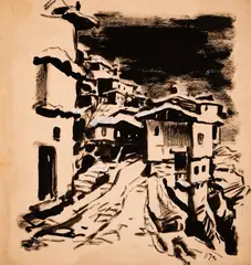 Dechko Uzunov, Street in Veliko Tarnovo, ink and gouache on paper