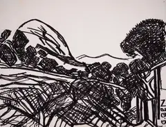 Genko Genkov, Landscape with trees, ink on paper